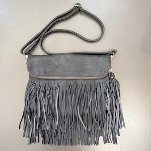 Gray Fringe Crossbody Bag